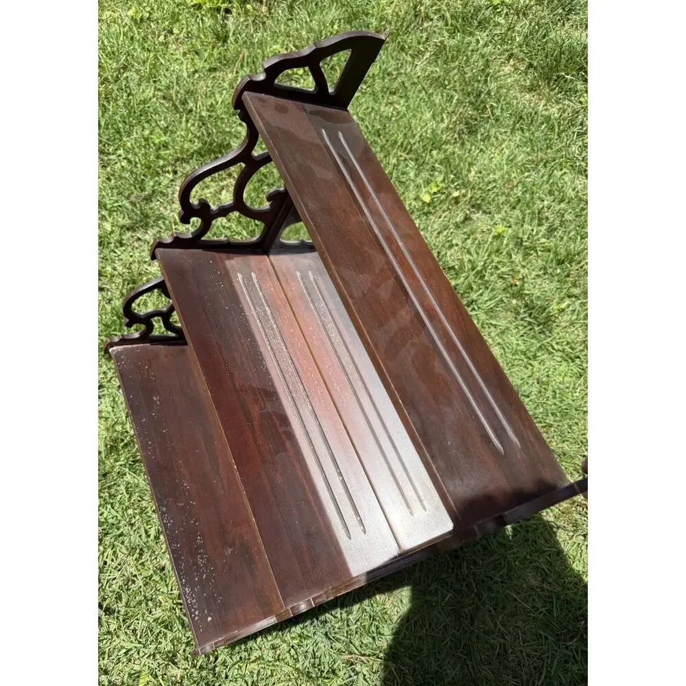 VTG Butler Mahogany Wooden Mirrored Back Wall Shelf 3 Tier Curio Display 22”